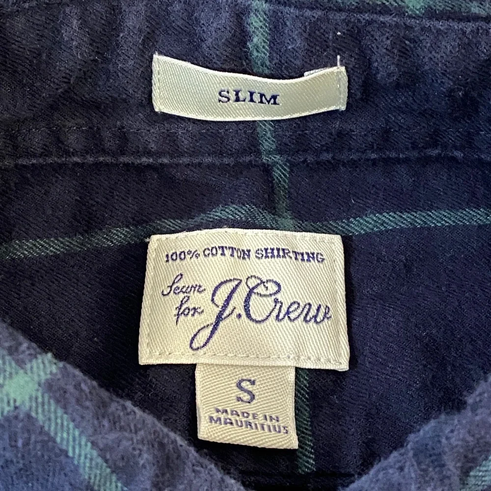 J.Crew Brushed Twill Shirt Mens Small Slim Button Down Navy Large Square Plaid